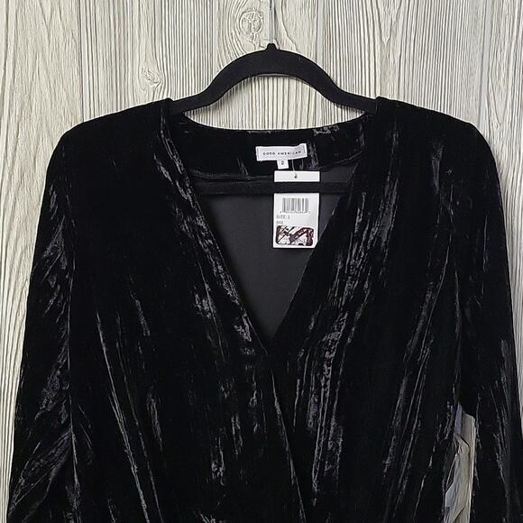 Good American Black Velvet V Neck Bodysuit Top Womens Size 2 Medium NWT - Picture 2 of 11